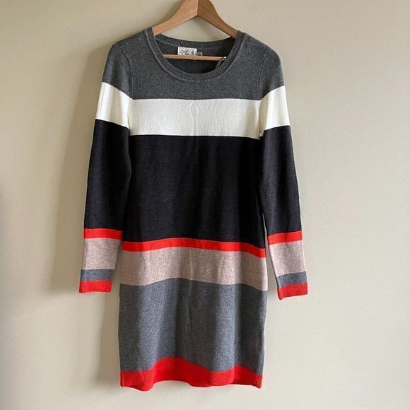 Eliza J Color block sweater dress Midi Long Sleeve Womens Size‎ S - Picture 1 of 9